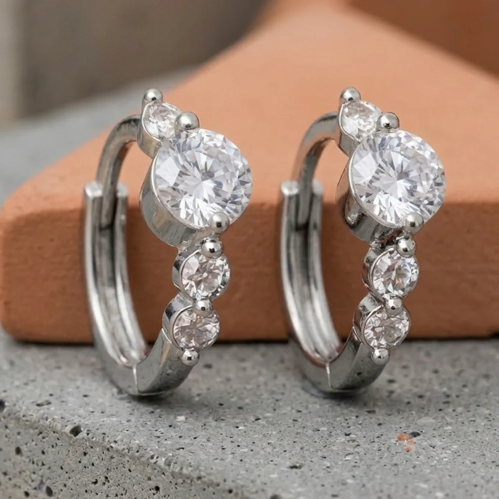Dainty Sterling Silver CZ Huggie Hoop Earrings 0.45